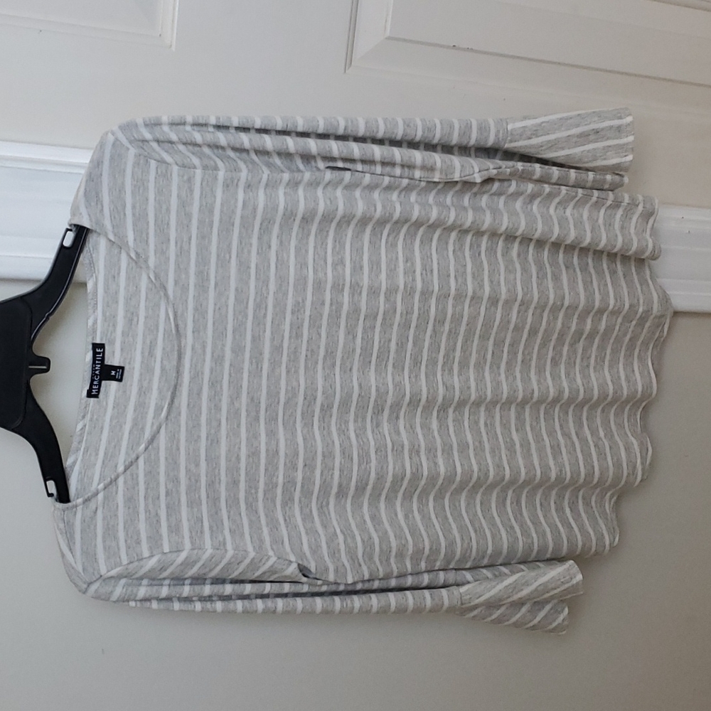 Gray striped shirt with bell sleeves
